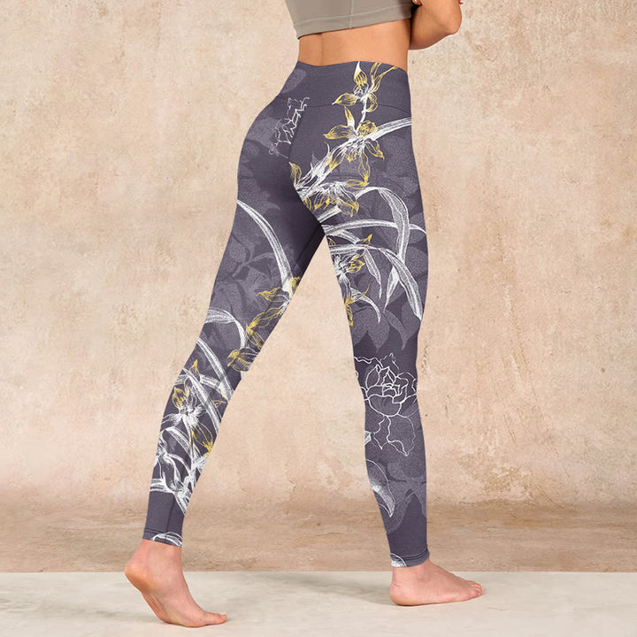 Buddha Stones Orchid Flower Roses Gym Leggings Women's Yoga Pants - image 4