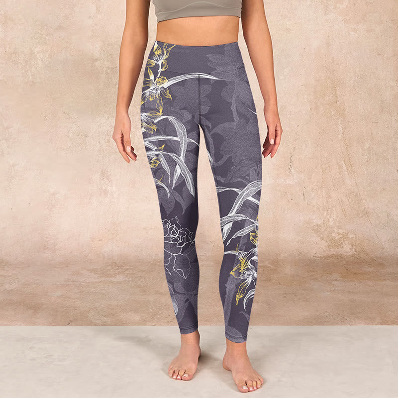Buddha Stones Orchid Flower Roses Gym Leggings Women's Yoga Pants - image 1