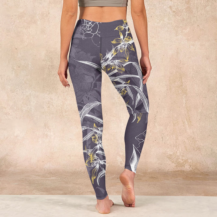 Buddha Stones Orchid Flower Roses Gym Leggings Women's Yoga Pants - image 14