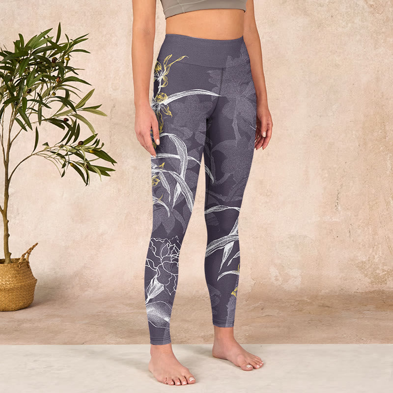 Buddha Stones Orchid Flower Roses Gym Leggings Women's Yoga Pants - image 3