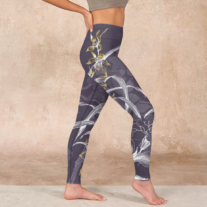 Buddha Stones Orchid Flower Roses Gym Leggings Women's Yoga Pants - image 16