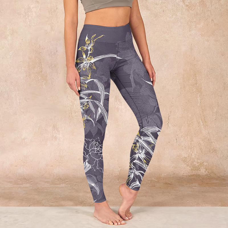 Buddha Stones Orchid Flower Roses Gym Leggings Women's Yoga Pants - DimGray - US18，UK/AU22，EU50 (4XL) - image 0