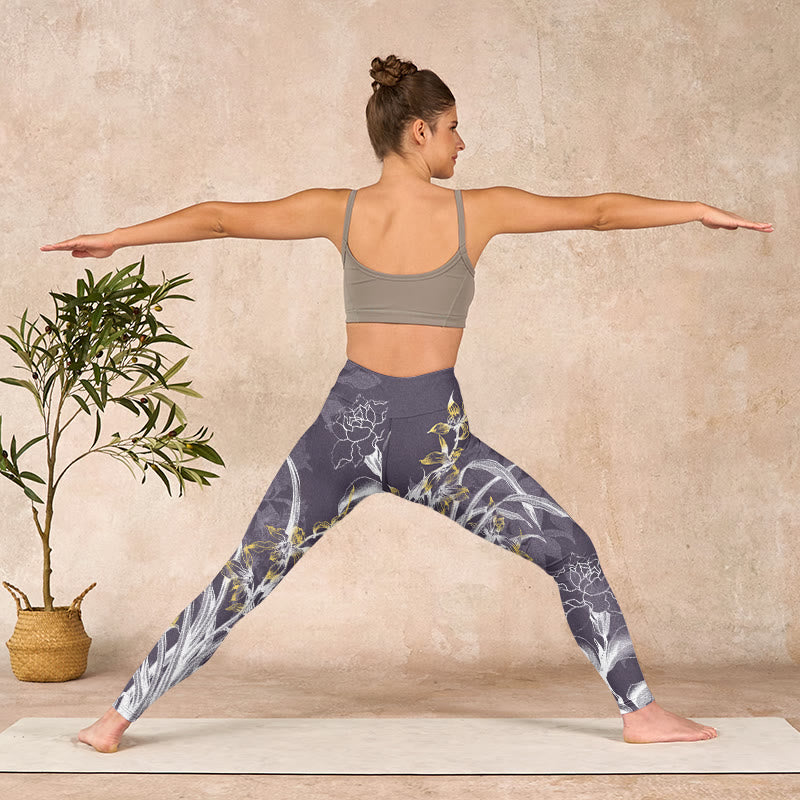 Buddha Stones Orchid Flower Roses Gym Leggings Women's Yoga Pants - image 10