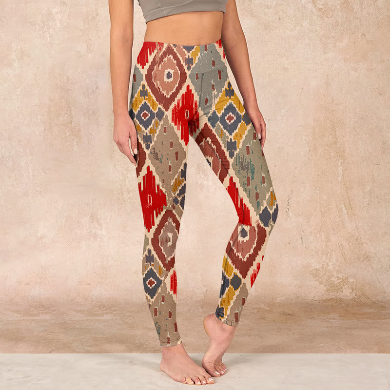 Buddha Stones Plaid Printed Gym Leggings Women's Yoga Pants - Red - US18，UK/AU22，EU50 (4XL) - image 0