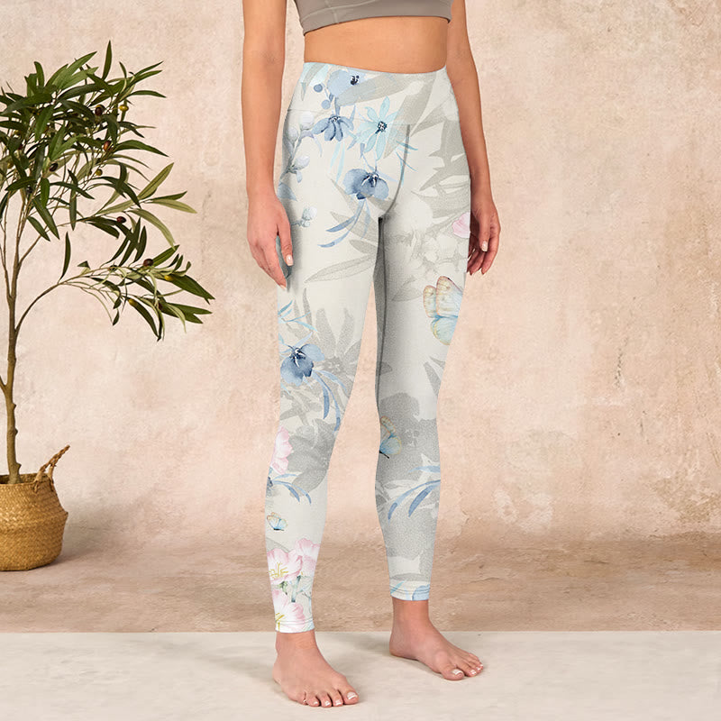 Buddha Stones Cherry Blossom Butterflies Print Gym Leggings Women's Yoga Pants - image 3