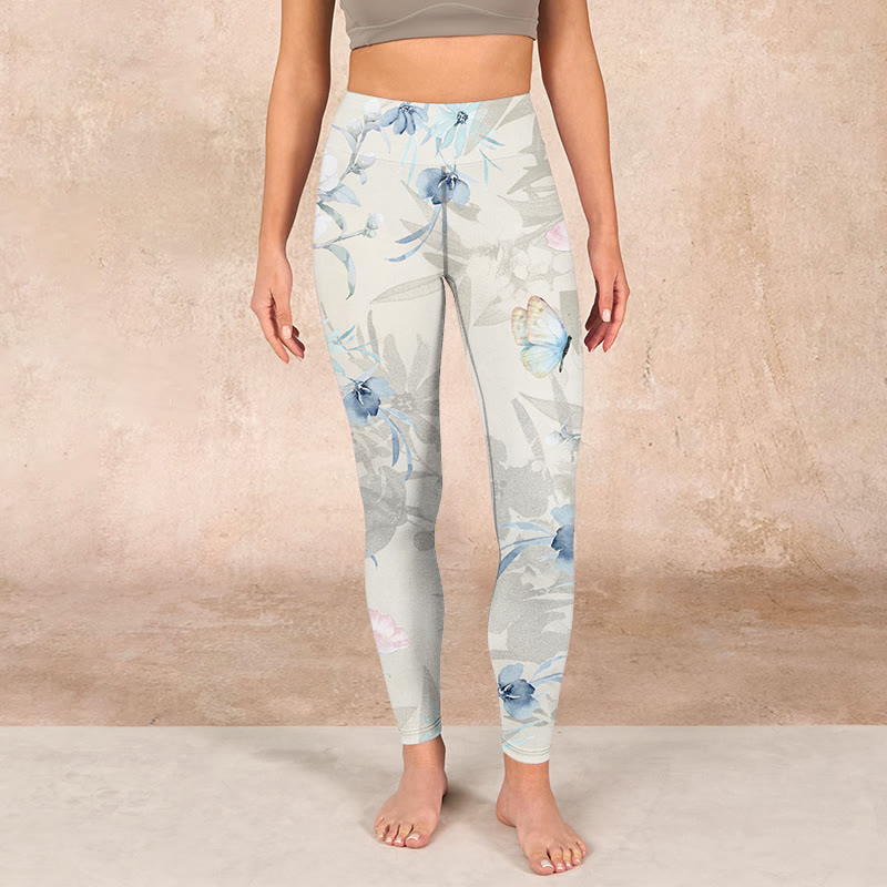 Buddha Stones Cherry Blossom Butterflies Print Gym Leggings Women's Yoga Pants - image 1
