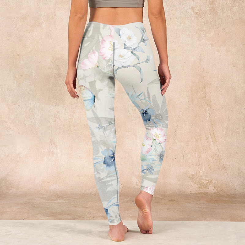 Buddha Stones Cherry Blossom Butterflies Print Gym Leggings Women's Yoga Pants - image 14