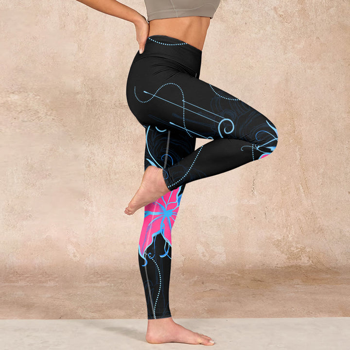 Buddha Stones Black Pink Blue Flowers Print Fitness Leggings Women's Yoga Pants - image 15