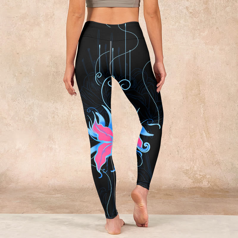 Buddha Stones Black Pink Blue Flowers Print Fitness Leggings Women's Yoga Pants - image 14