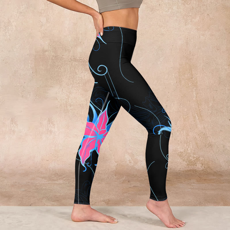 Buddha Stones Black Pink Blue Flowers Print Fitness Leggings Women's Yoga Pants - image 16