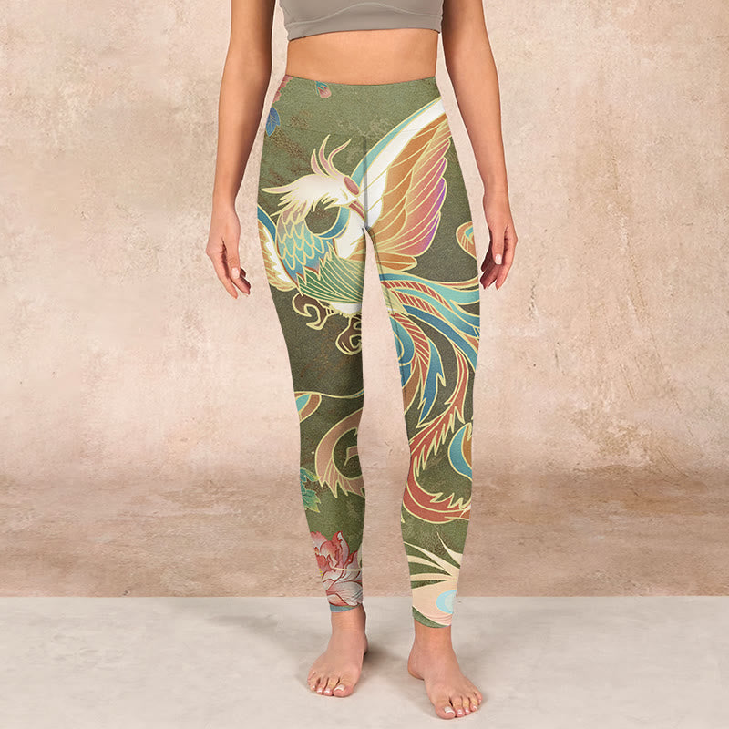Buddha Stones Vibrant Phoenix Flowers Print Gym Leggings Women's Yoga Pants - image 1