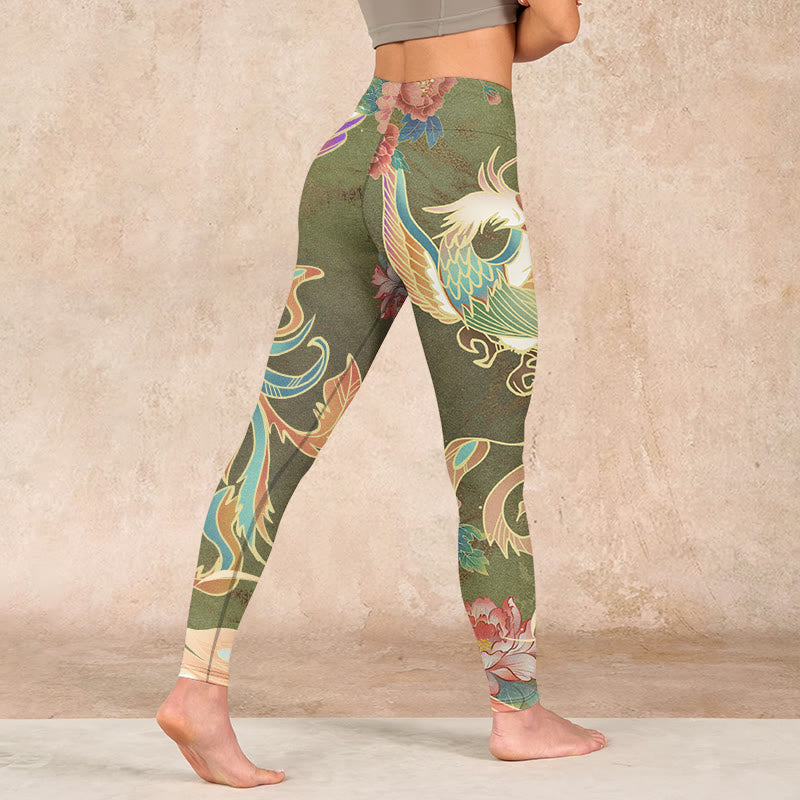 Buddha Stones Vibrant Phoenix Flowers Print Gym Leggings Women's Yoga Pants - image 4