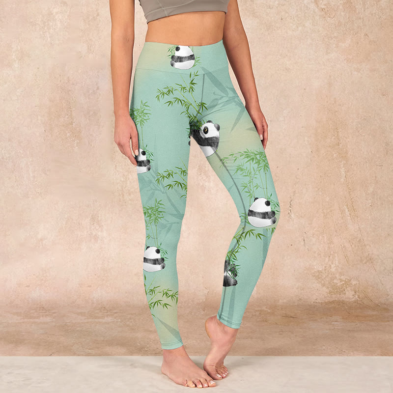 Buddha Stones Bamboo Panda Print Gym Leggings Women's Yoga Pants - Aquamarine - US18，UK/AU22，EU50 (4XL) - image 0