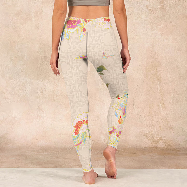 Buddha Stones Apricot Butterfly Peony Flowers Leaves Print Gym Leggings Women's Yoga Pants - image 14