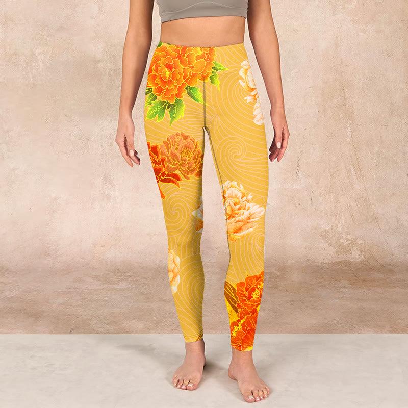Buddha Stones Vibrant Rose Flowers Print Gym Leggings Women's Yoga Pants - image 1
