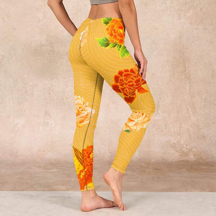 Buddha Stones Vibrant Rose Flowers Print Gym Leggings Women's Yoga Pants - image 2