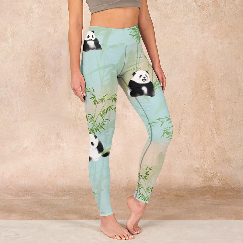 Buddha Stones Pandas Bamboo Print Gym Leggings Women's Yoga Pants - Aquamarine - US18，UK/AU22，EU50 (4XL) - image 0