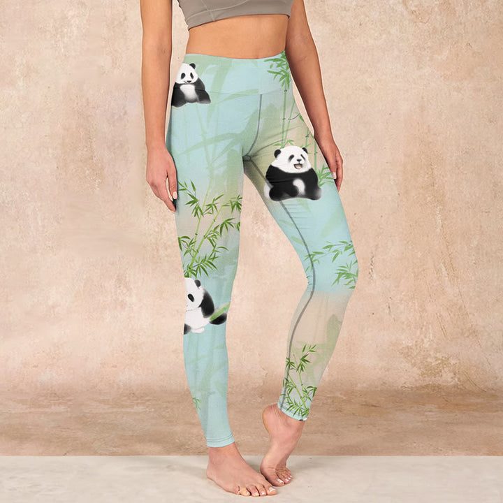 Buddha Stones Pandas Bamboo Print Gym Leggings Women's Yoga Pants - Aquamarine - US18，UK/AU22，EU50 (4XL) - image 0