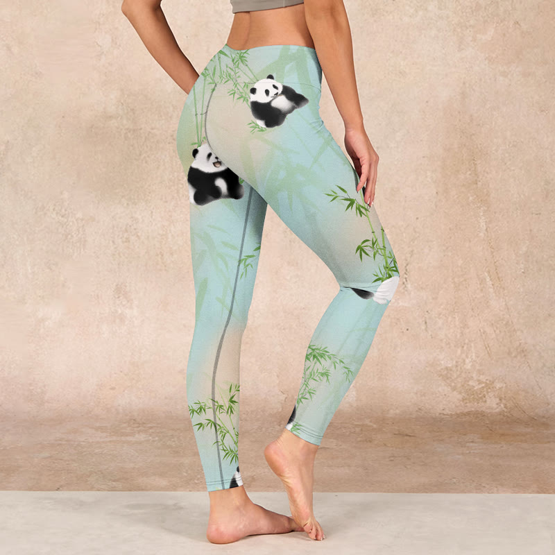Buddha Stones Pandas Bamboo Print Gym Leggings Women's Yoga Pants - image 2