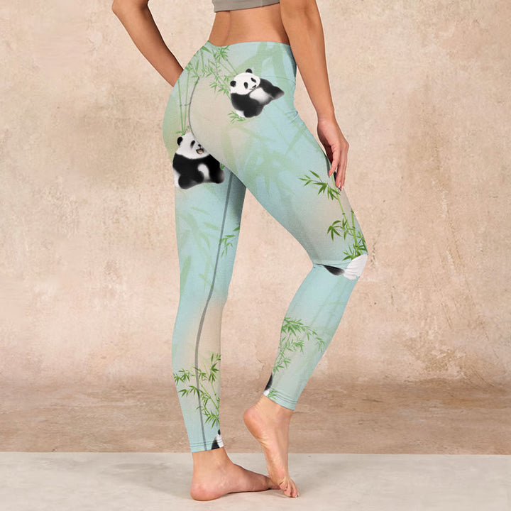 Buddha Stones Pandas Bamboo Print Gym Leggings Women's Yoga Pants - image 2