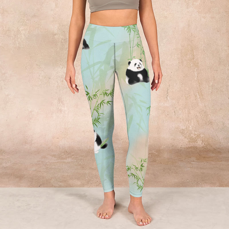 Buddha Stones Pandas Bamboo Print Gym Leggings Women's Yoga Pants - image 1
