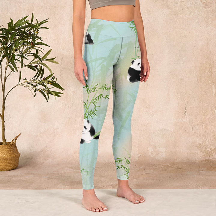 Buddha Stones Pandas Bamboo Print Gym Leggings Women's Yoga Pants - image 3