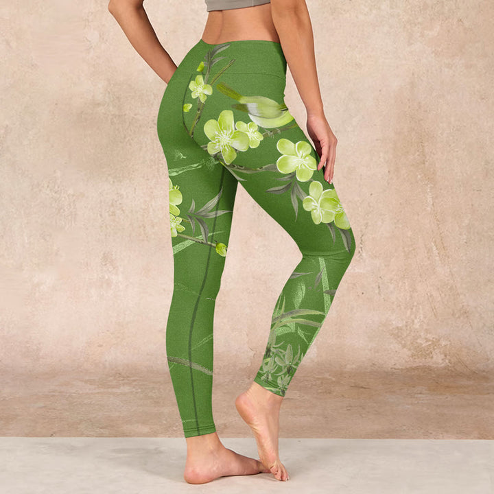 Buddha Stones Magpie Flowers Branches Print Gym Leggings Women's Yoga Pants - image 2