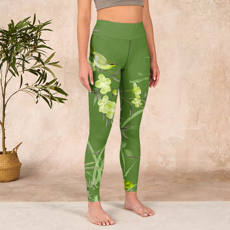 Buddha Stones Magpie Flowers Branches Print Gym Leggings Women's Yoga Pants - image 3