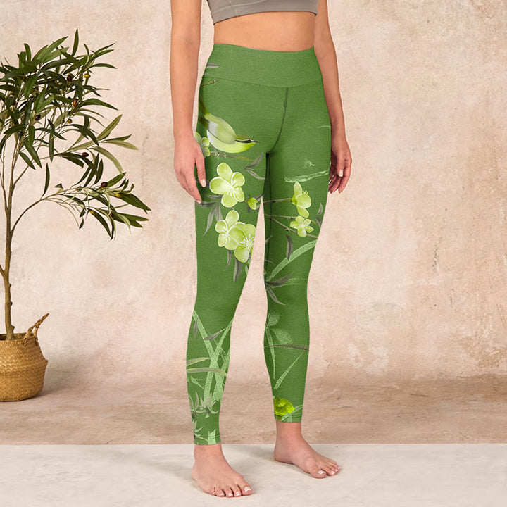 Buddha Stones Magpie Flowers Branches Print Gym Leggings Women's Yoga Pants - image 3