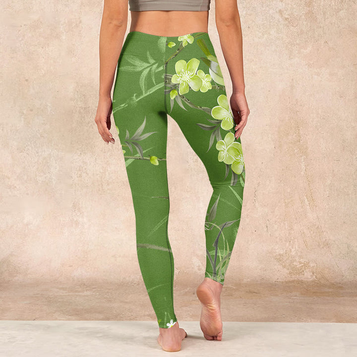Buddha Stones Magpie Flowers Branches Print Gym Leggings Women's Yoga Pants - image 14
