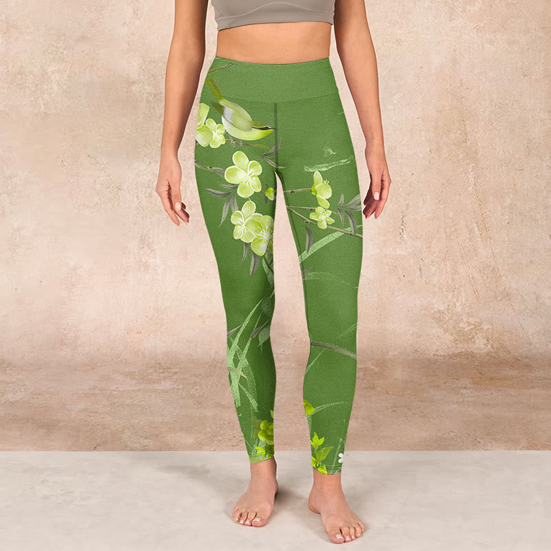 Buddha Stones Magpie Flowers Branches Print Gym Leggings Women's Yoga Pants - image 1