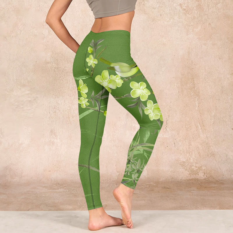 Buddha Stones Magpie Flowers Branches Print Gym Leggings Women's Yoga Pants - image 16