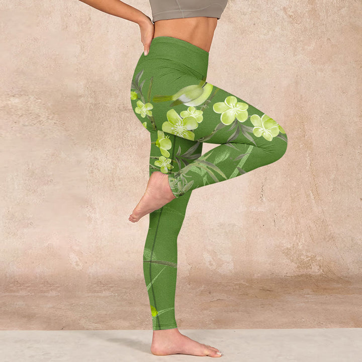 Buddha Stones Magpie Flowers Branches Print Gym Leggings Women's Yoga Pants - image 15