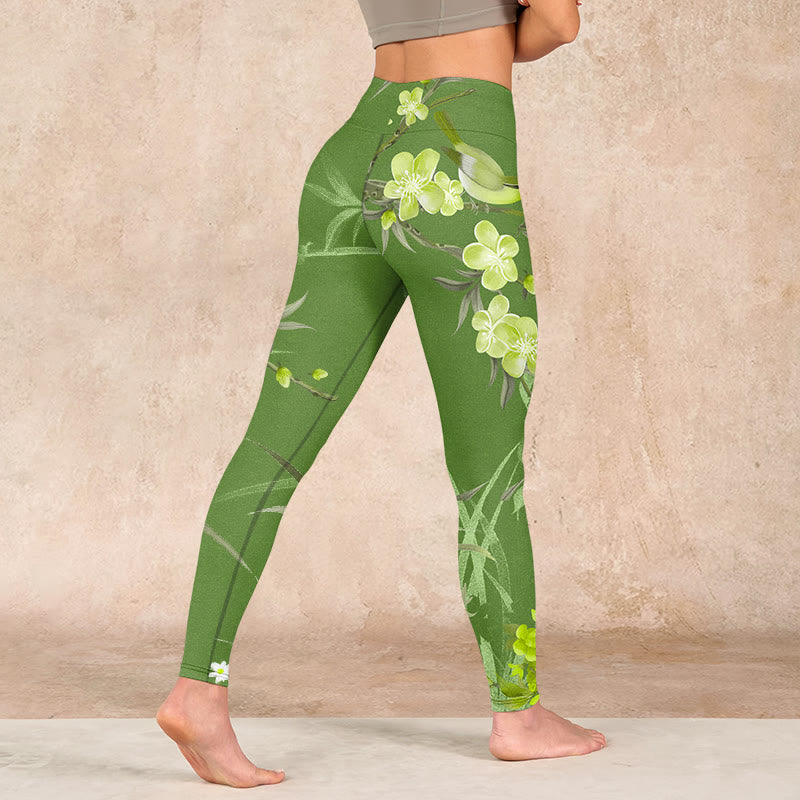 Buddha Stones Magpie Flowers Branches Print Gym Leggings Women's Yoga Pants - image 4