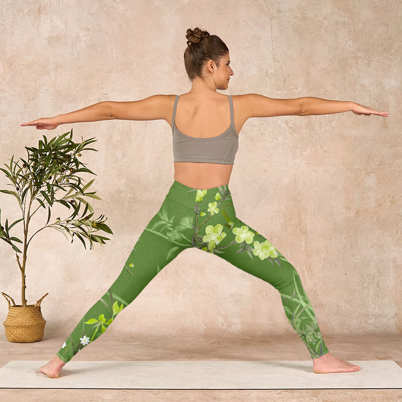 Buddha Stones Magpie Flowers Branches Print Gym Leggings Women's Yoga Pants - image 10
