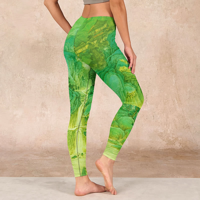 Buddha Stones Mountain River Lanscape Print Gym Leggings Women's Yoga Pants - image 2