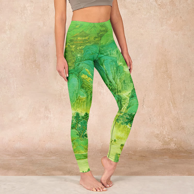 Buddha Stones Mountain River Lanscape Print Gym Leggings Women's Yoga Pants - Lime - US18，UK/AU22，EU50 (4XL) - image 0