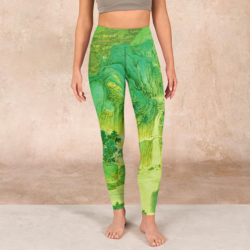 Buddha Stones Mountain River Lanscape Print Gym Leggings Women's Yoga Pants - image 1