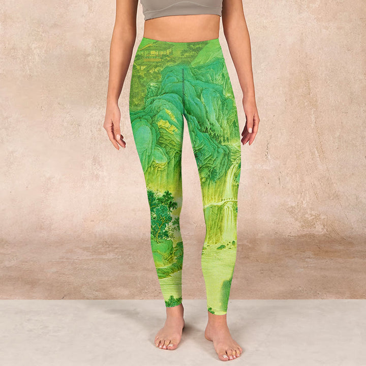 Buddha Stones Mountain River Lanscape Print Gym Leggings Women's Yoga Pants - image 1