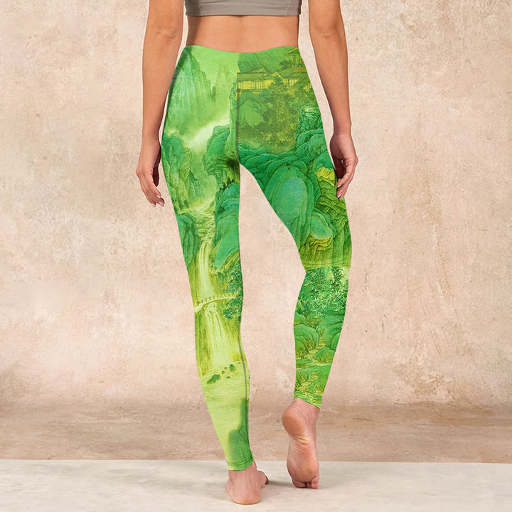 Buddha Stones Mountain River Lanscape Print Gym Leggings Women's Yoga Pants - image 14