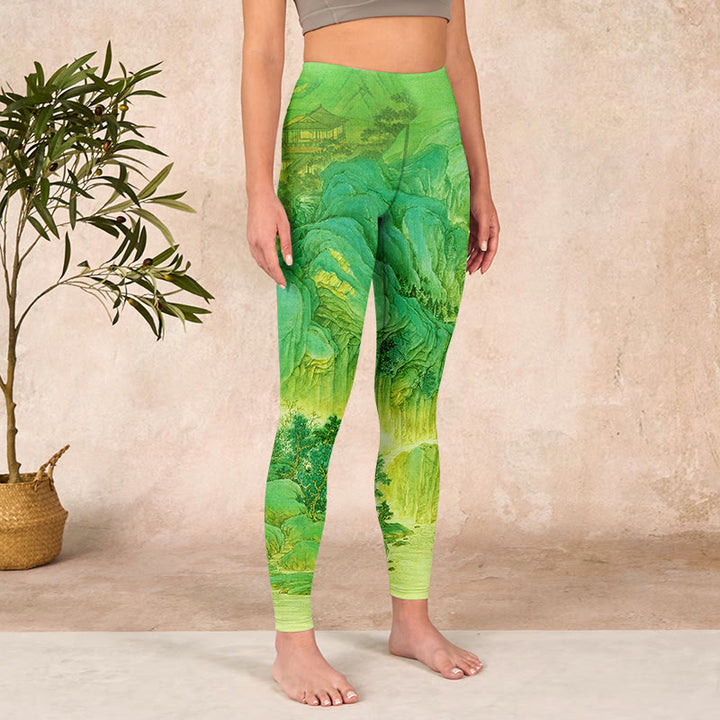 Buddha Stones Mountain River Lanscape Print Gym Leggings Women's Yoga Pants - image 3
