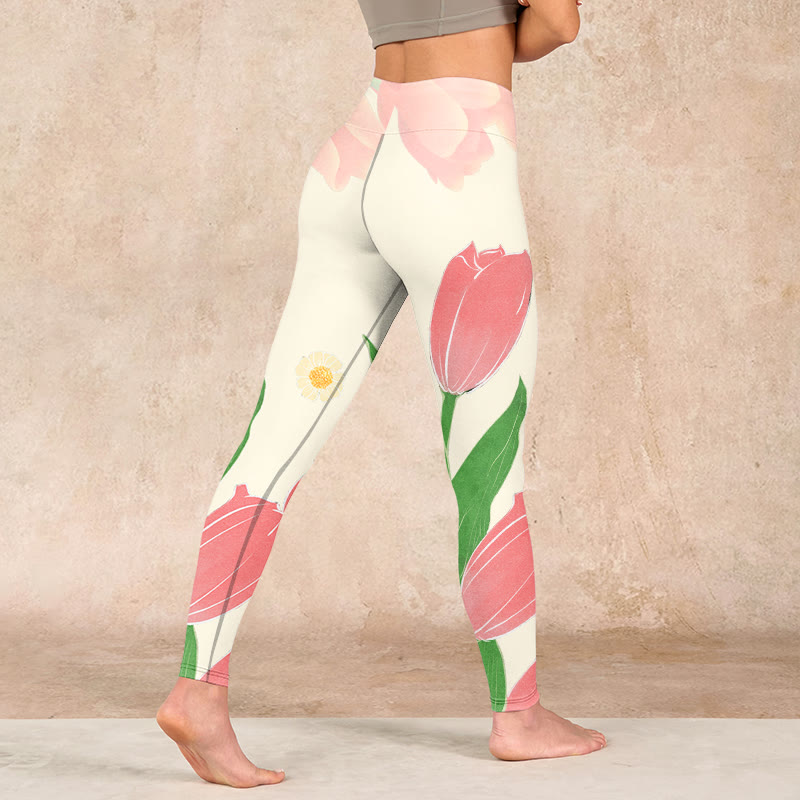 Buddha Stones Pink Tulip Flower Print Gym Fitness Leggings Women's Yoga Pants - image 4