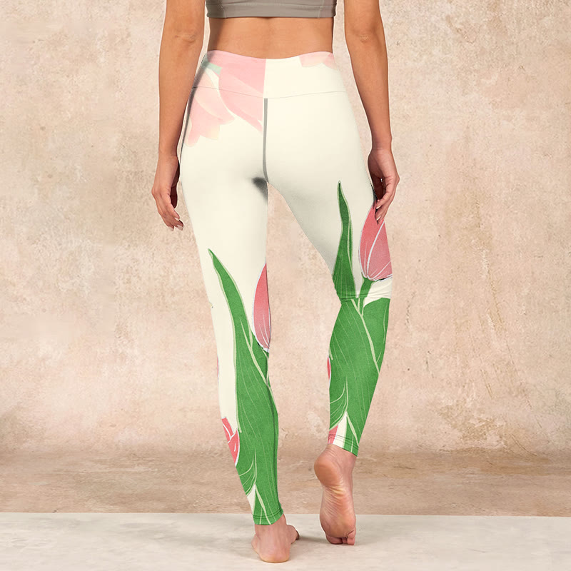 Buddha Stones Pink Tulip Flower Print Gym Fitness Leggings Women's Yoga Pants - image 14