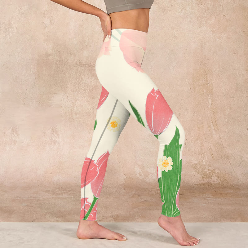 Buddha Stones Pink Tulip Flower Print Gym Fitness Leggings Women's Yoga Pants - image 16