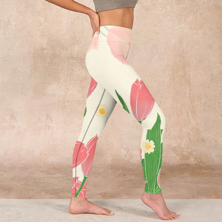 Buddha Stones Pink Tulip Flower Print Gym Fitness Leggings Women's Yoga Pants - image 16