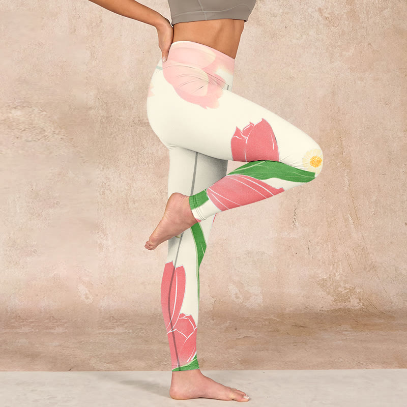 Buddha Stones Pink Tulip Flower Print Gym Fitness Leggings Women's Yoga Pants - image 15