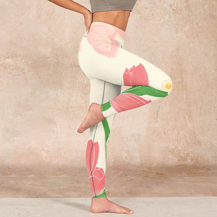 Buddha Stones Pink Tulip Flower Print Gym Fitness Leggings Women's Yoga Pants - image 15