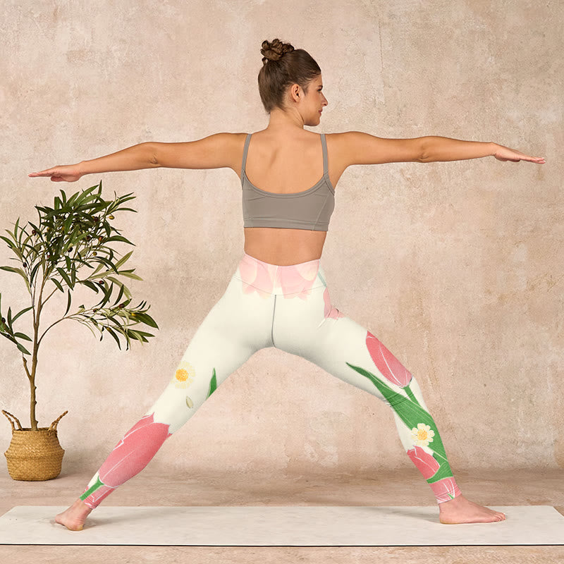 Buddha Stones Pink Tulip Flower Print Gym Fitness Leggings Women's Yoga Pants - image 10