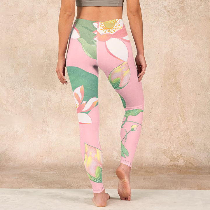 Buddha Stones Pink Lotus Flower Leaf Print Gym Fitness Leggings Women's Yoga Pants - image 14