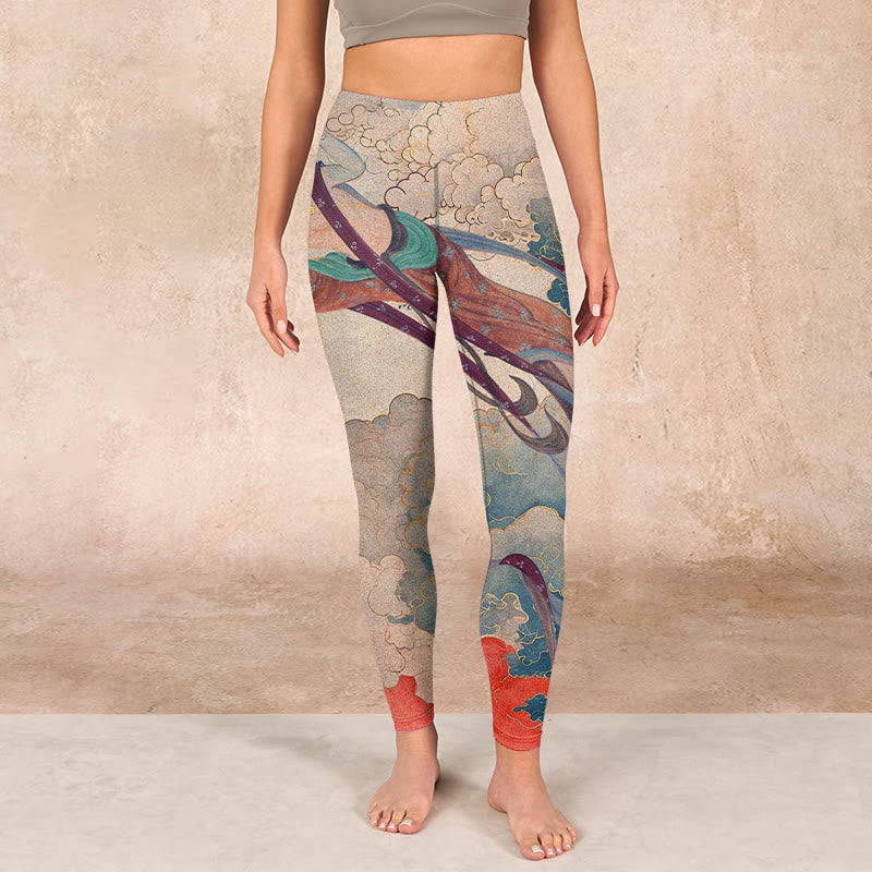 Buddha Stones Dunhuang Flying Apsaras Auspicious Clouds Print Fitness Leggings Women's Yoga Pants - image 1